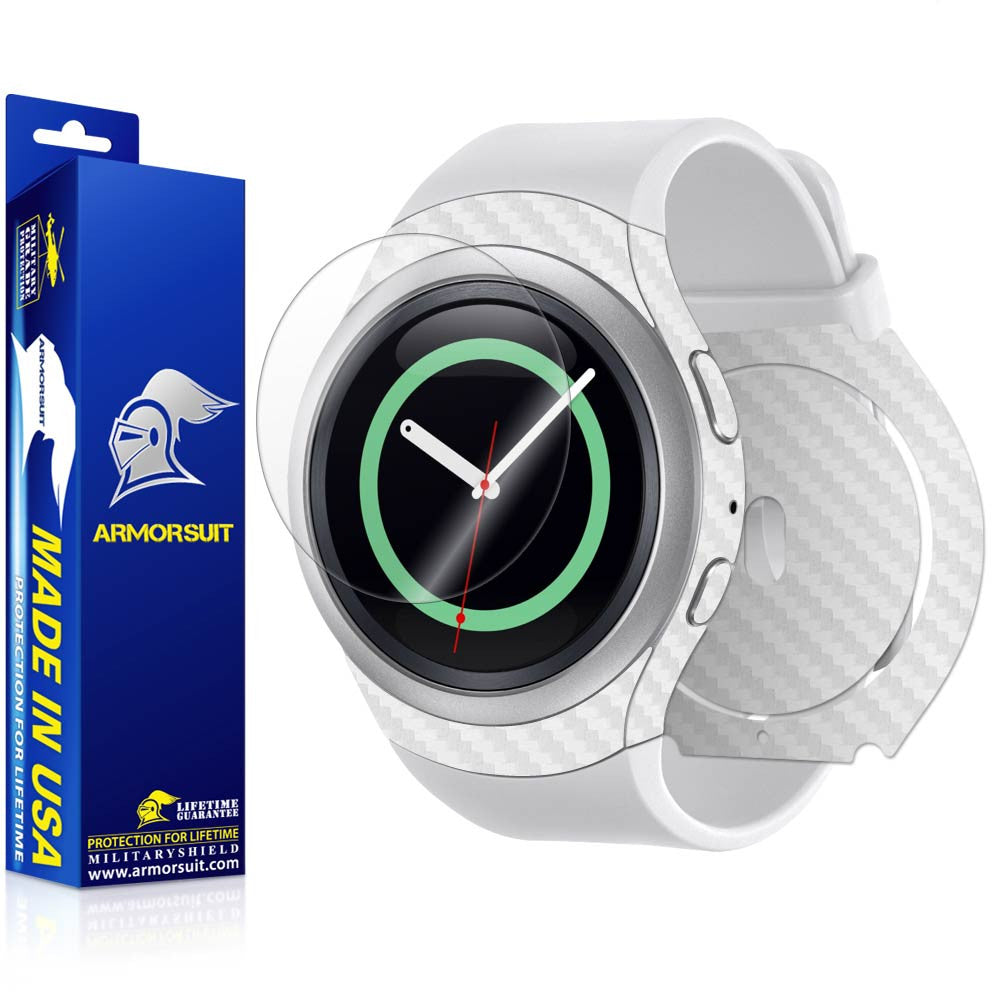 Samsung Gear S2 Screen Protector + White Carbon Fiber Skin