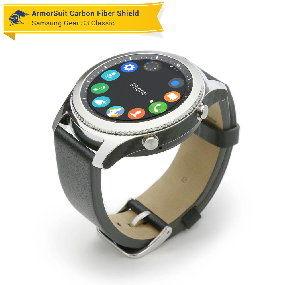 Samsung Gear S3 Classic Screen Protector + Black Carbon Fiber Skin