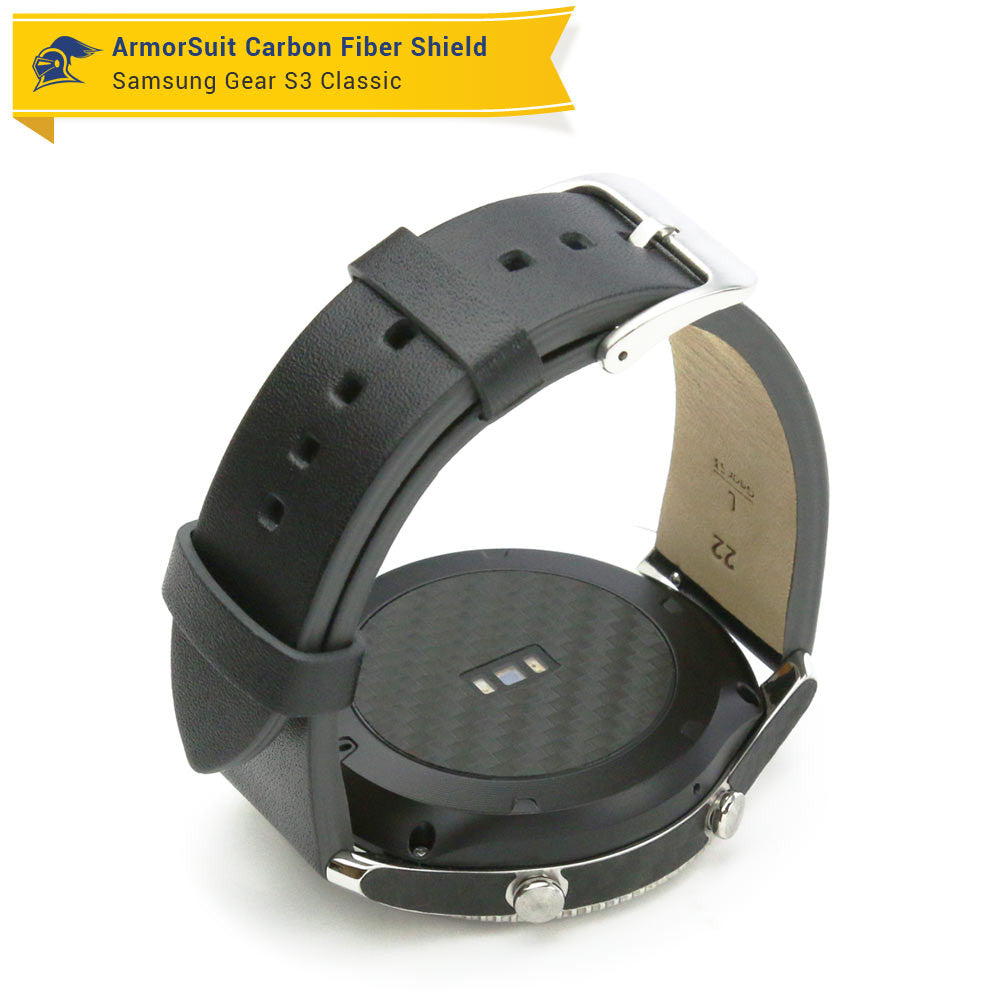 Samsung Gear S3 Classic Screen Protector + Black Carbon Fiber Skin