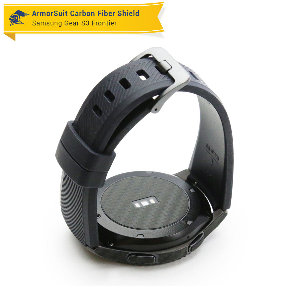 Samsung Gear S3 Frontier Screen Protector + Black Carbon Fiber Skin