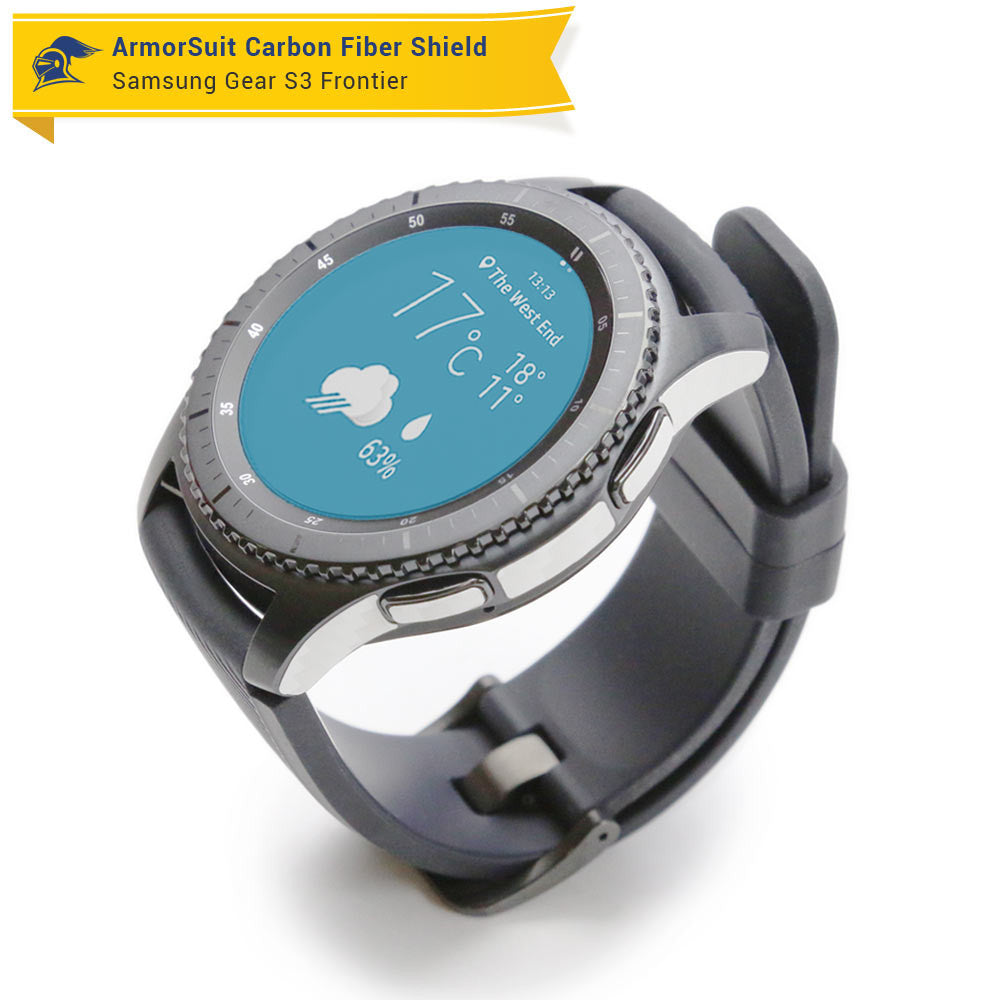 Samsung Gear S3 Frontier Screen Protector + White Carbon Fiber Skin