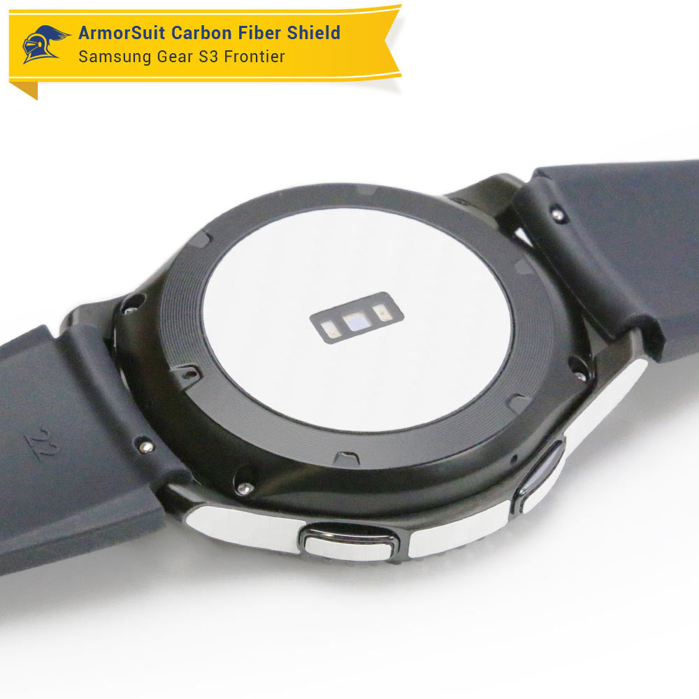 Samsung Gear S3 Frontier Screen Protector + White Carbon Fiber Skin