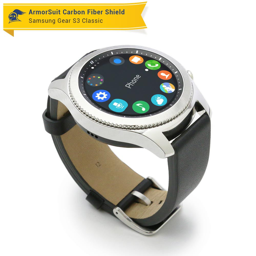 Samsung Gear S3 Classic Screen Protector + White Carbon Fiber Skin