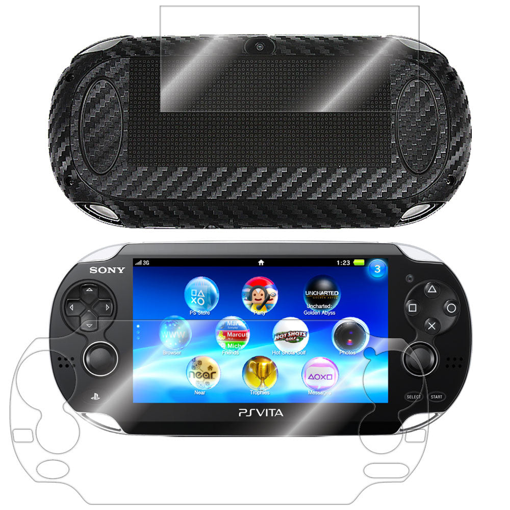 Sony PlayStation Vita Screen Protector + Black Carbon Fiber Film Protector
