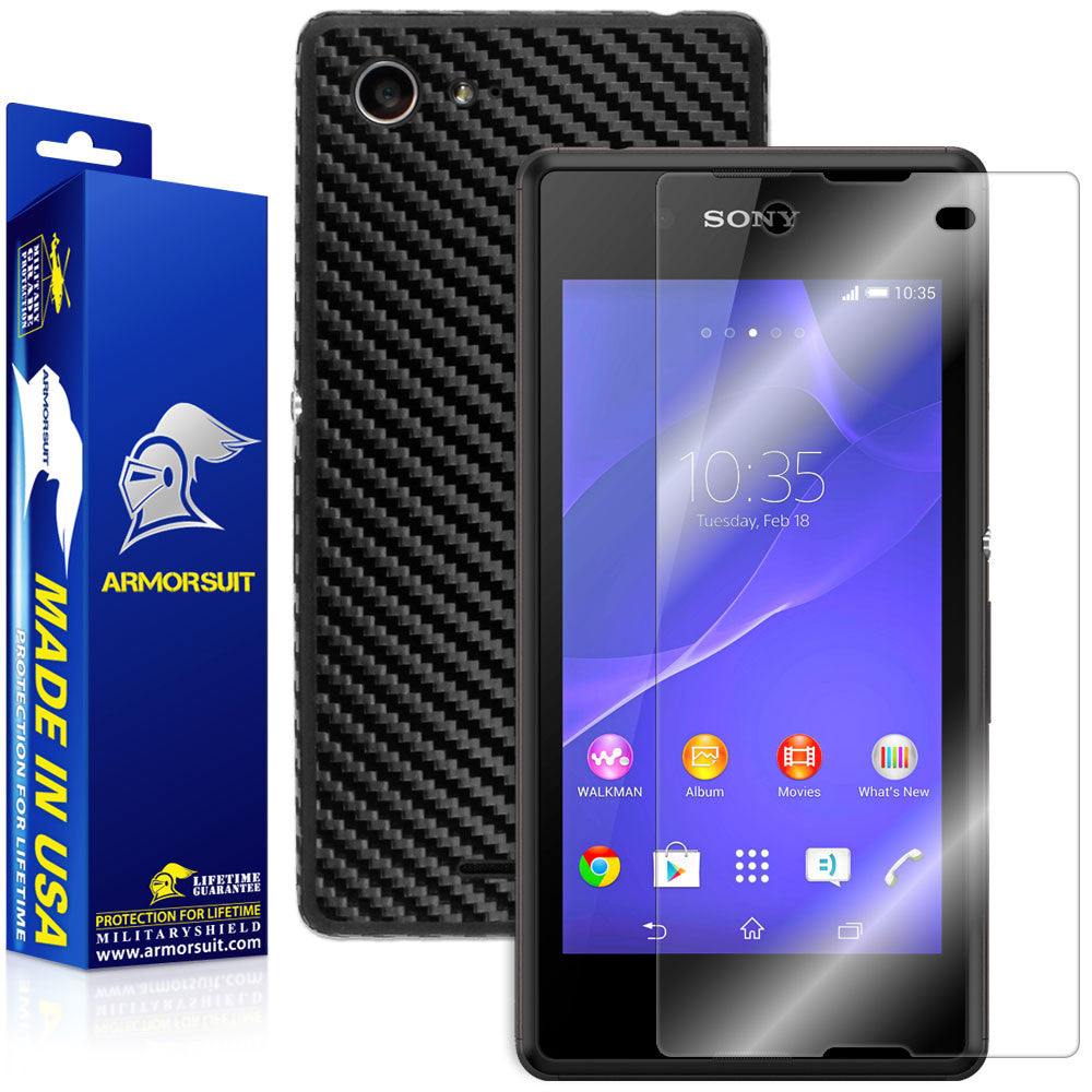 Sony Xperia E3 Screen Protector + Black Carbon Fiber Skin