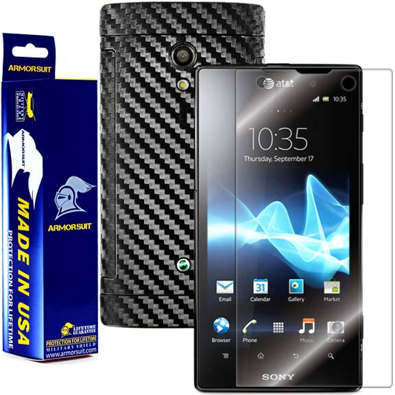Sony Ericsson Xperia ion Screen Protector + Black Carbon Fiber Film Protector