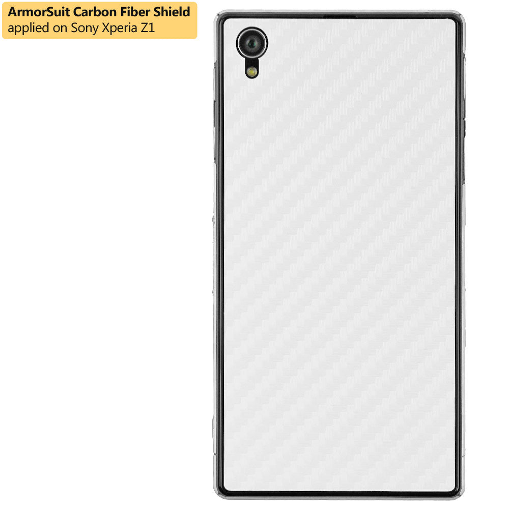 Sony Xperia Z1 Screen Protector + White Carbon Fiber Skin Protector