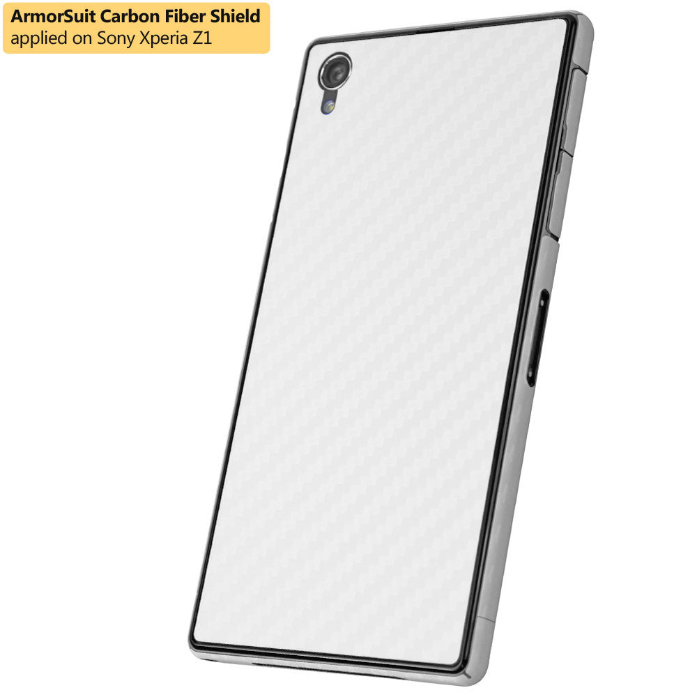 Sony Xperia Z1 Screen Protector + White Carbon Fiber Skin Protector