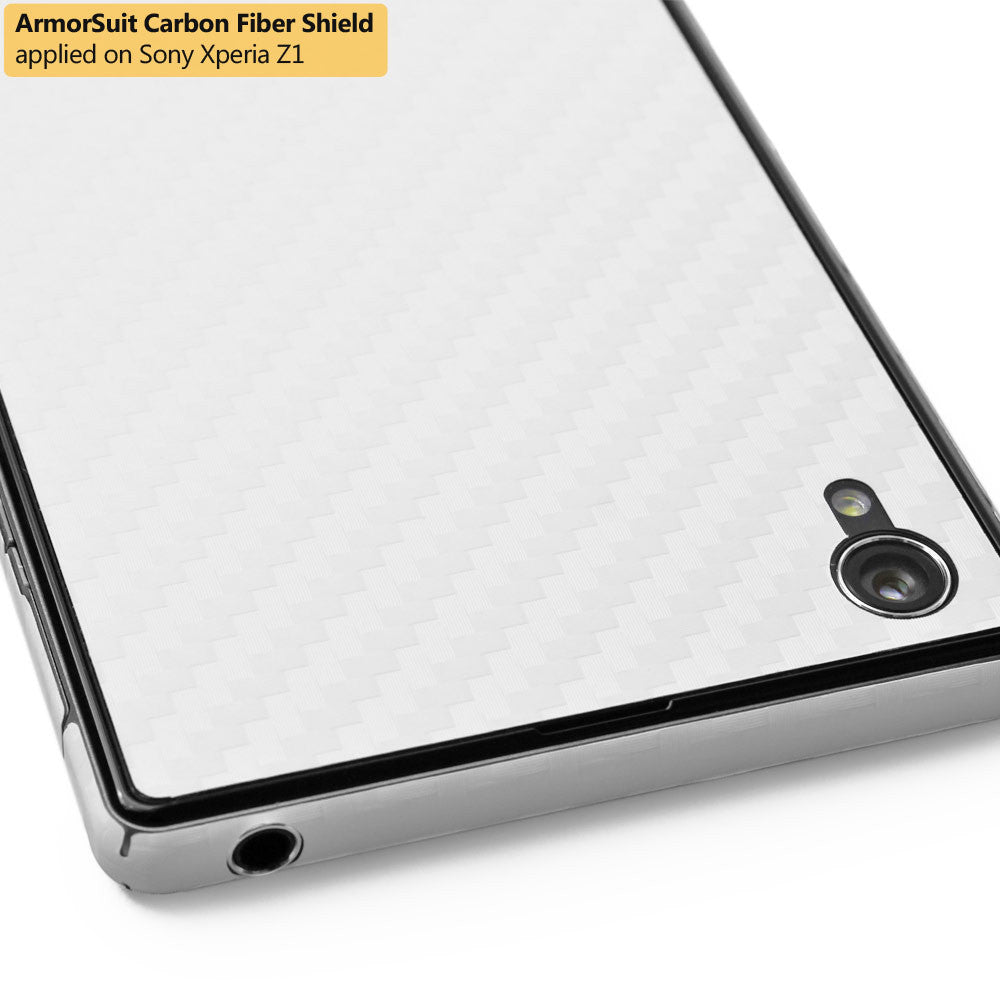 Sony Xperia Z1 Screen Protector + White Carbon Fiber Skin Protector