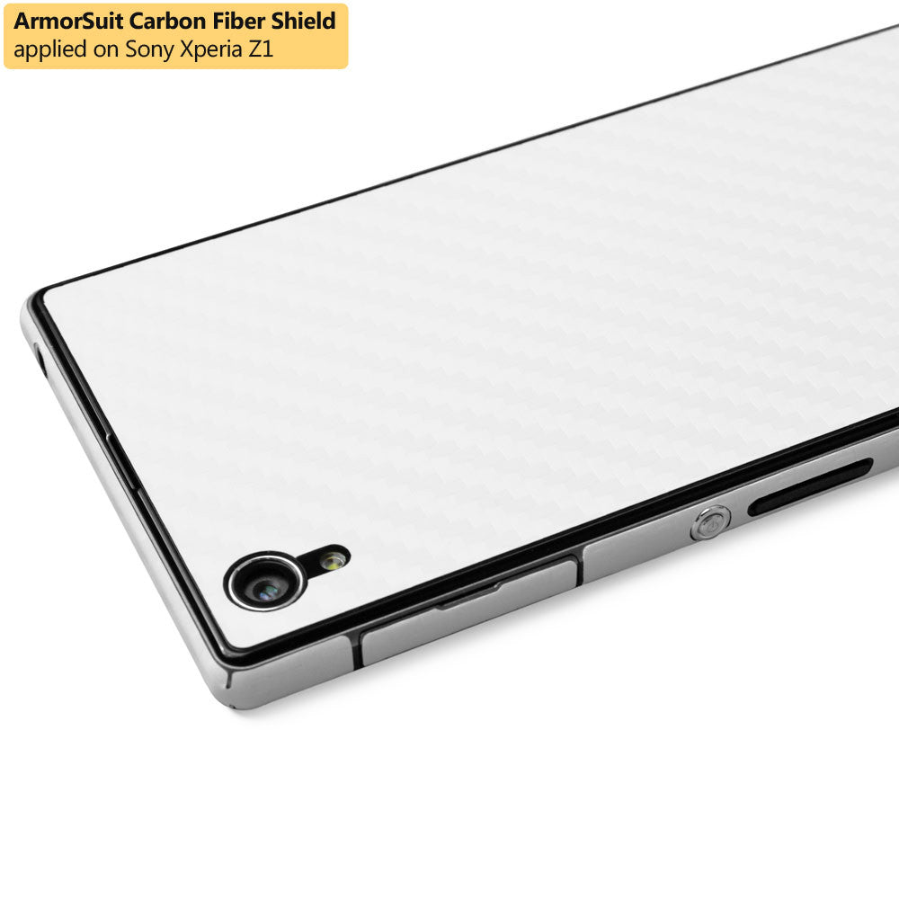 Sony Xperia Z1 Screen Protector + White Carbon Fiber Skin Protector