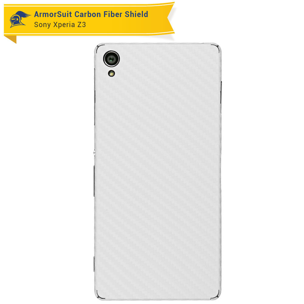 Sony Xperia Z3 Screen Protector + White Carbon Fiber Skin