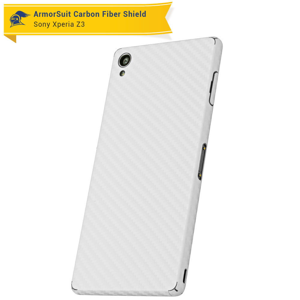 Sony Xperia Z3 Screen Protector + White Carbon Fiber Skin