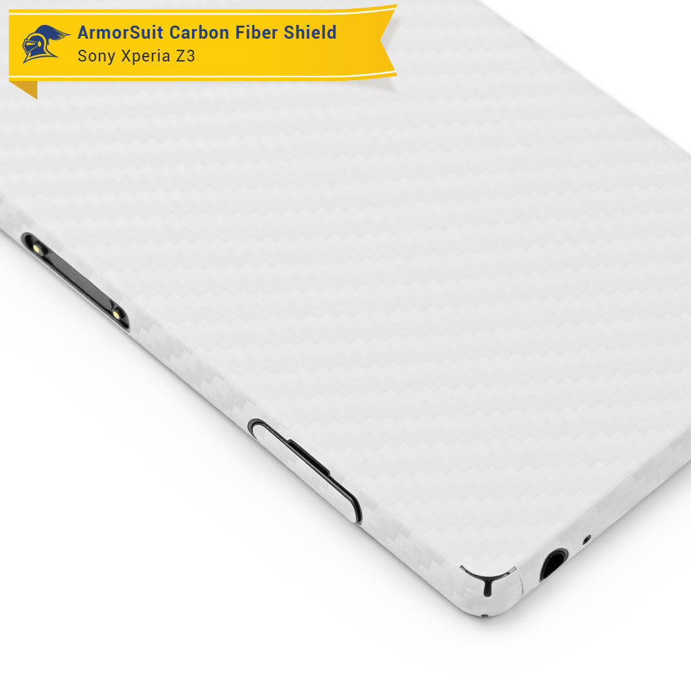 Sony Xperia Z3 Screen Protector + White Carbon Fiber Skin