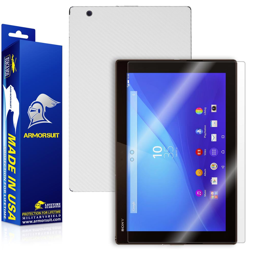 Sony Xperia Z4 Tablet Screen Protector + White Carbon Fiber Skin