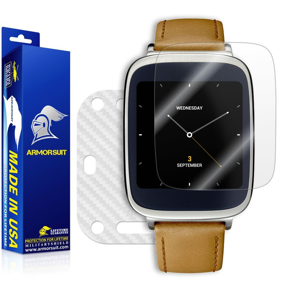 Asus ZenWatch Screen Protector + White Carbon Fiber Skin