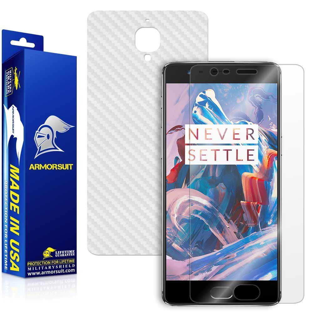 OnePlus 3 Screen Protector + White Carbon Fiber Skin