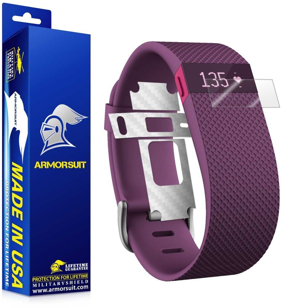 Fitbit Charge HR Screen Protector + White Carbon Fiber Skin