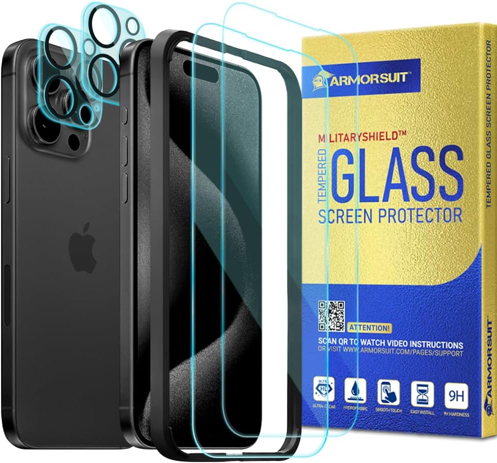 [2 Pack +2 Pack] ArmorSuit for iPhone 15 Pro Max (6.7 in) Tempered Glass Screen Protector