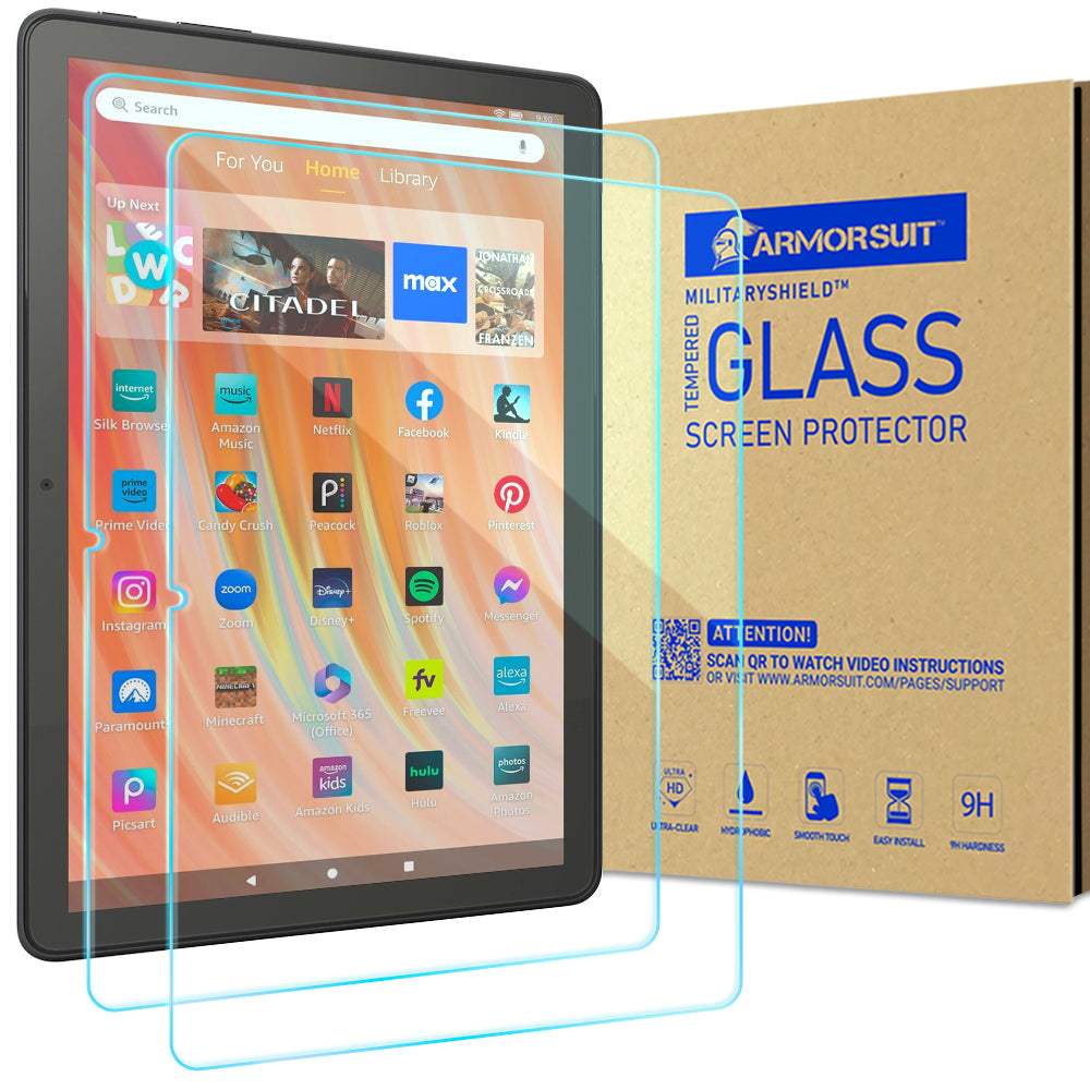 ArmorSuit 2 Pack Tempered Glass Screen Protector for Fire HD 10 / Fire HD 10 Plus Tablet 10.1 Inch (11th/13th Generation, 2021/2023 Release) Anti Bubble HD Clear 9H+ Glass