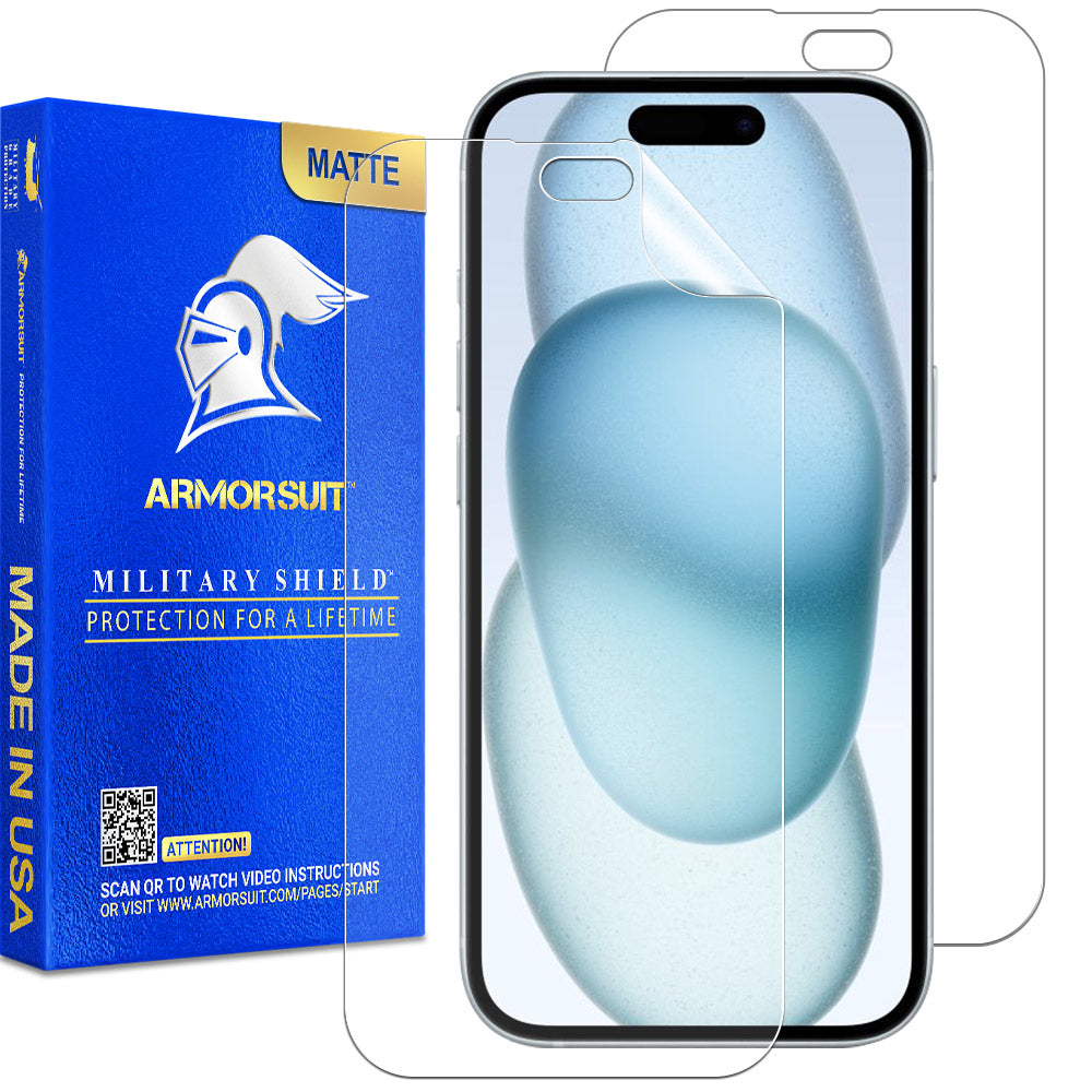 [2 Pack] ArmorSuit MilitaryShield Screen Protector Designed for Apple iPhone 15 Anti-Bubble Case-Friendly Matte Film