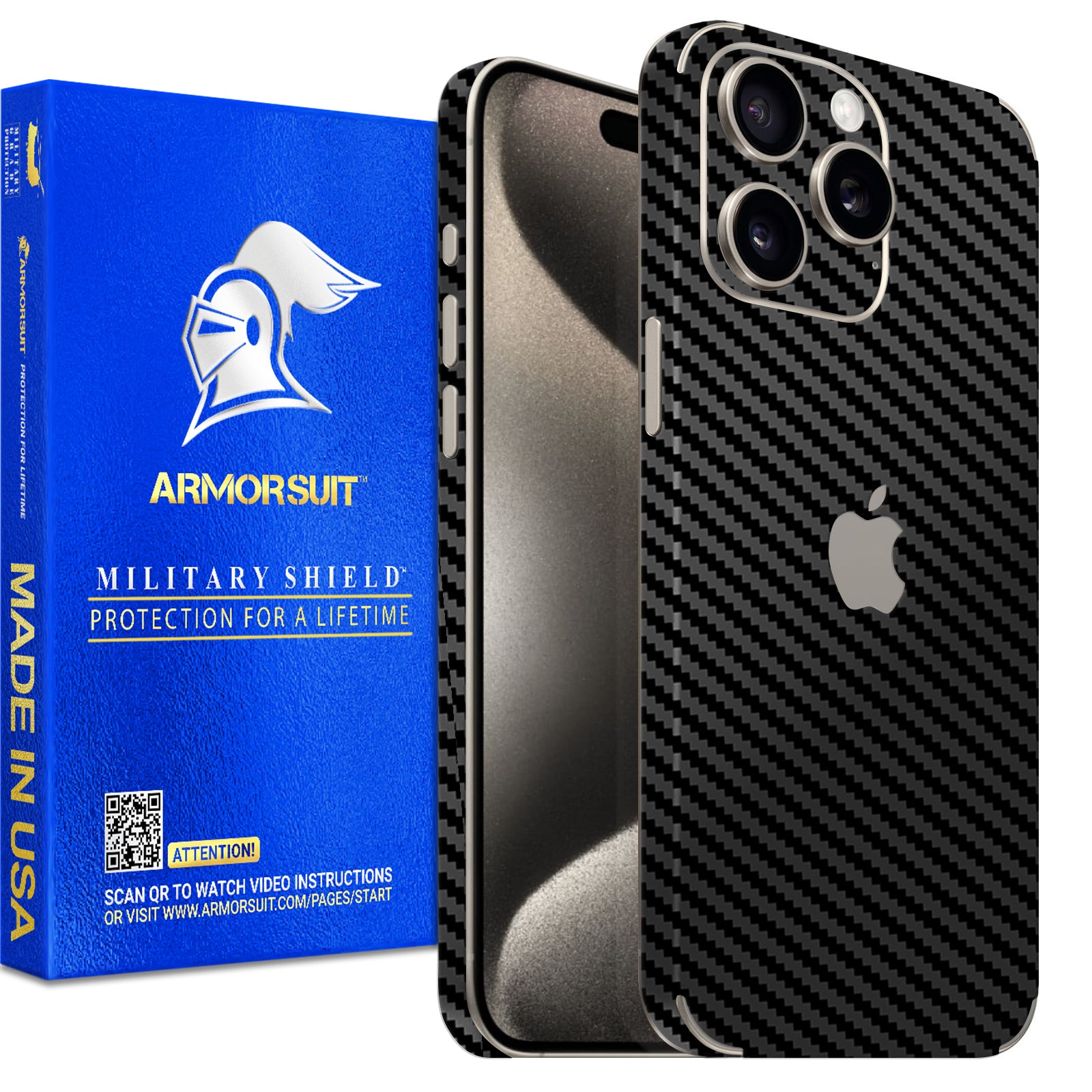 [2 Pack] Armorsuit MilitaryShield Vinyl Skin Wrap Film for iPhone 15 Pro