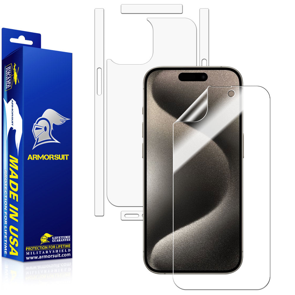 ArmorSuit MilitaryShield Full Body Skin Film + Screen Protector designed for iPhone 15 Pro - HD Clear / Matte Film