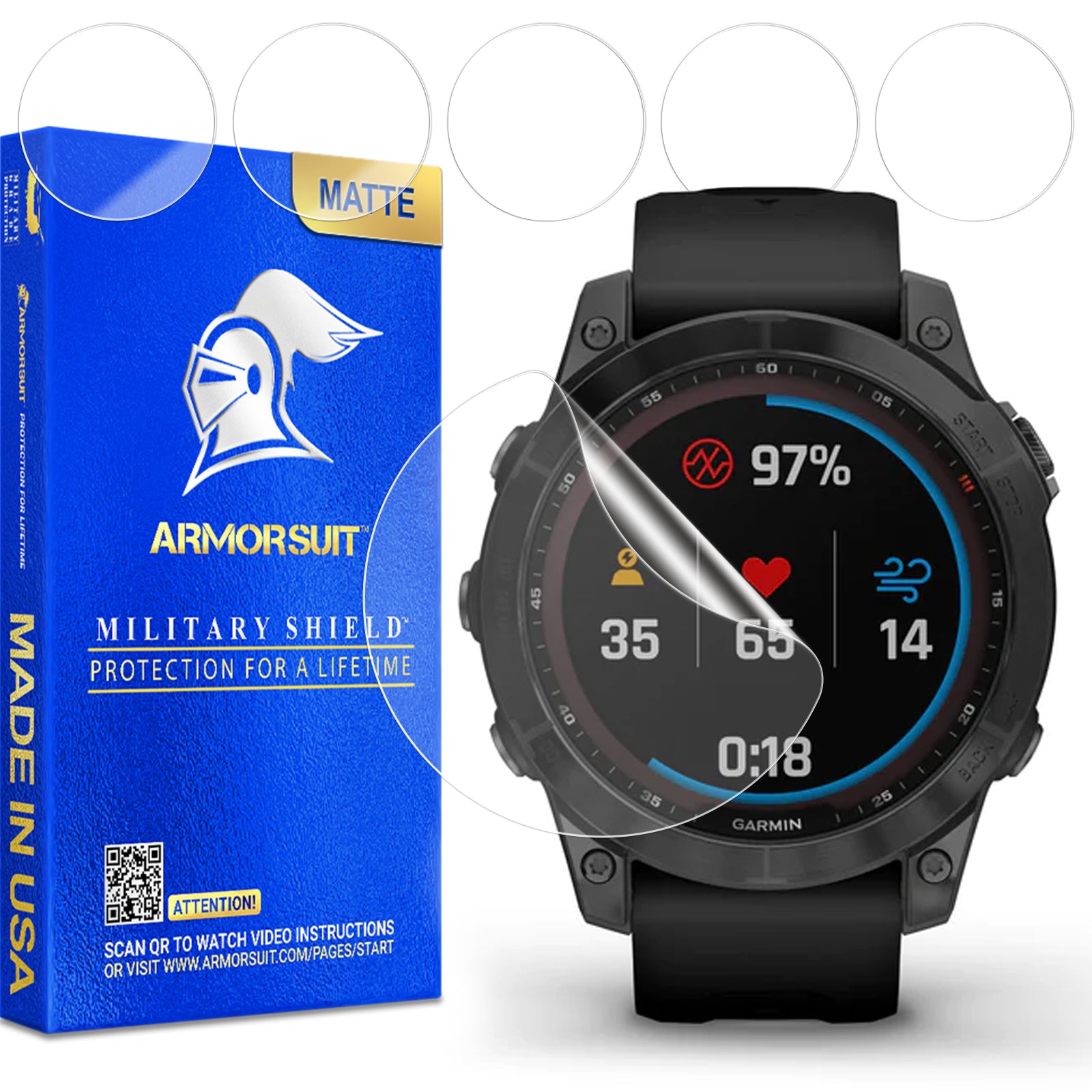 [6 Pack] ArmorSuit MilitaryShield Anti-Glare Screen Protector Matte Film for Garmin Fenix 7/7 Pro (Solar/Sapphire Solar) [47mm]