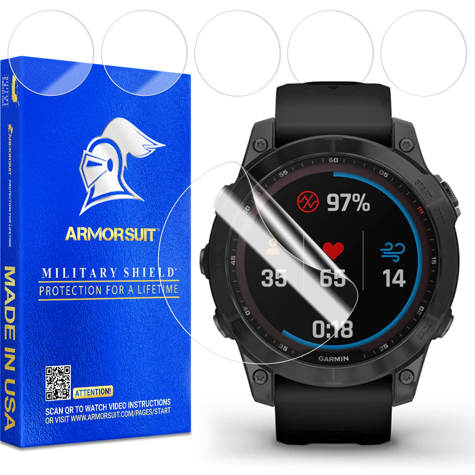 [6 Pack] ArmorSuit MilitaryShield Screen Protector HD Clear Film for Garmin Fenix 7/7 Pro (Solar/Sapphire Solar) [47mm]