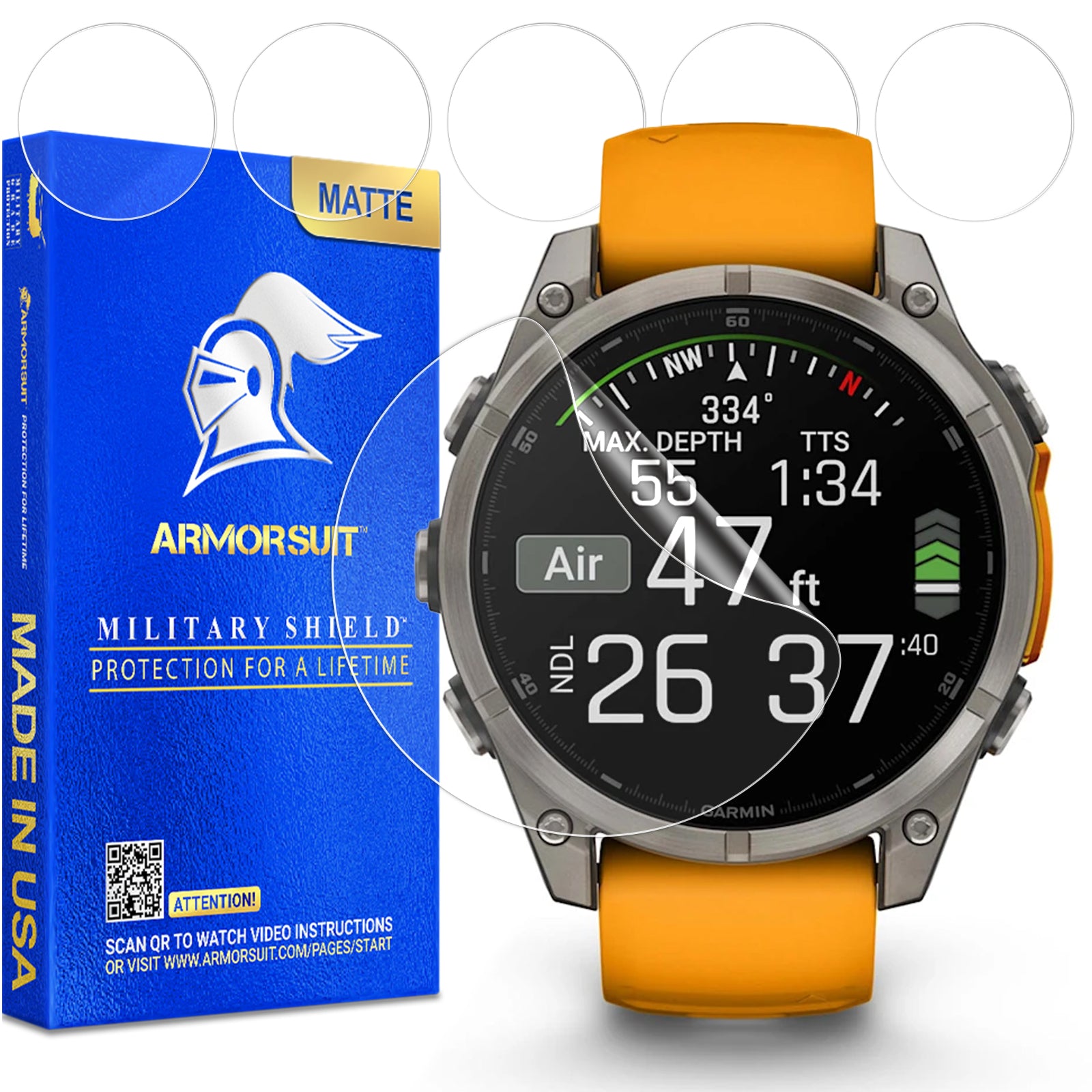 [6 Pack] ArmorSuit MilitaryShield Anti-Glare Screen Protector Matte Film for Garmin Fenix 8 (Solar/Amoled/Fenix E) [47mm]