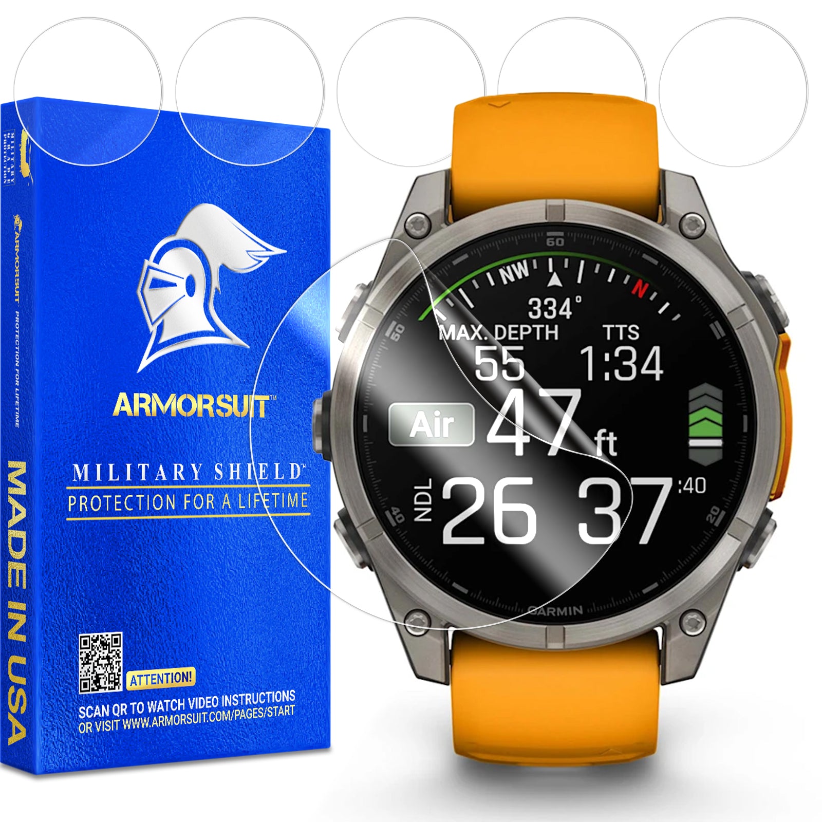 [6 Pack] ArmorSuit MilitaryShield Screen Protector HD Clear Film for Garmin Fenix 8 (Solar/Amoled/Fenix E) [47mm]