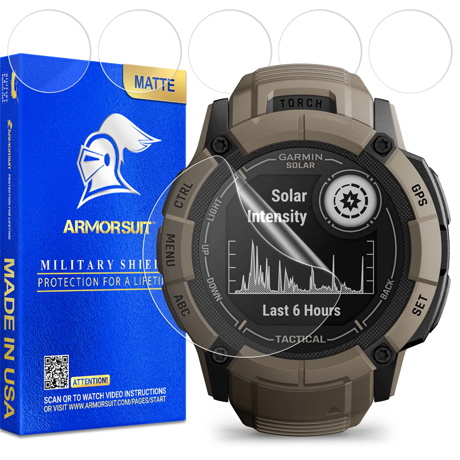 [6 Pack] ArmorSuit MilitaryShield Screen Protector Film for Garmin Instinct 2X Solar (50mm)