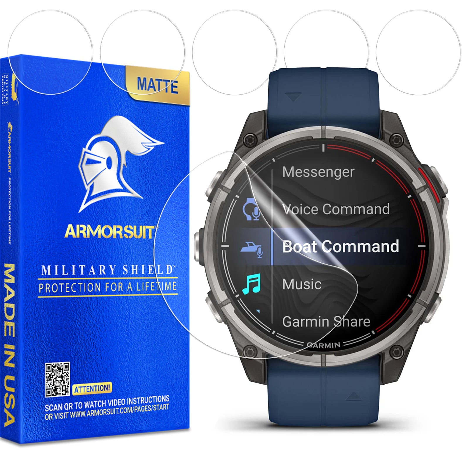 (6 Pack) ArmorSuit Screen Protector designed for Garmin Quatix 8 (47mm)