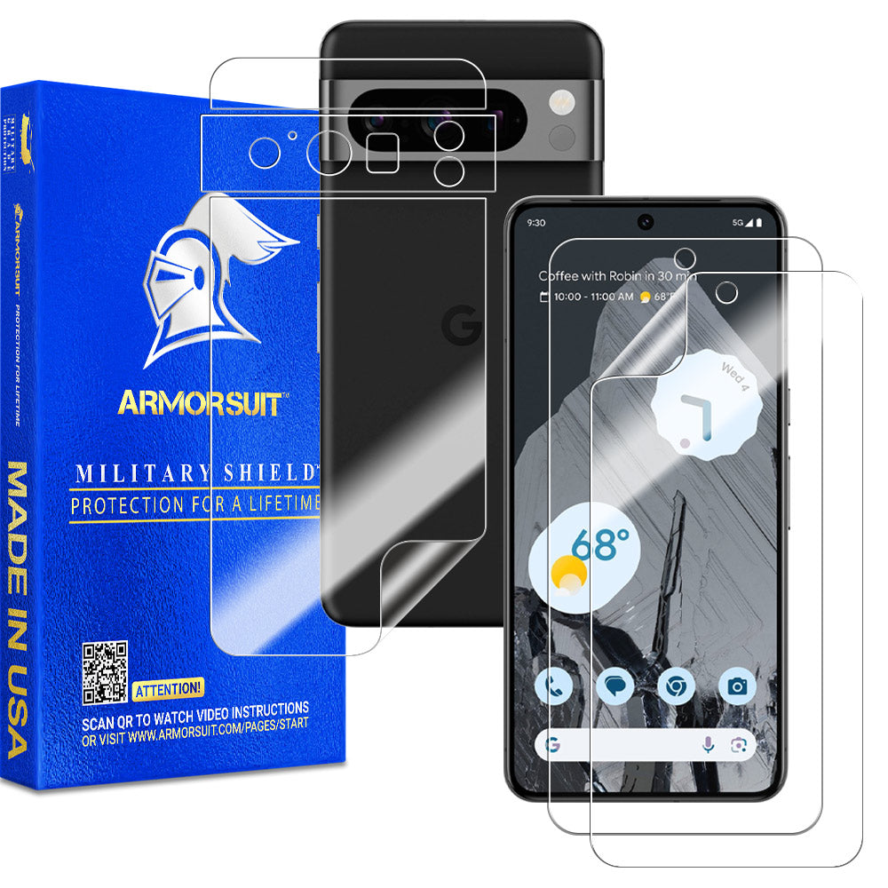 Full Body Skin Film + 2 Screen Protector Designed for Google Pixel 8 Pro (6.7") HD Clear Film - Made in USA