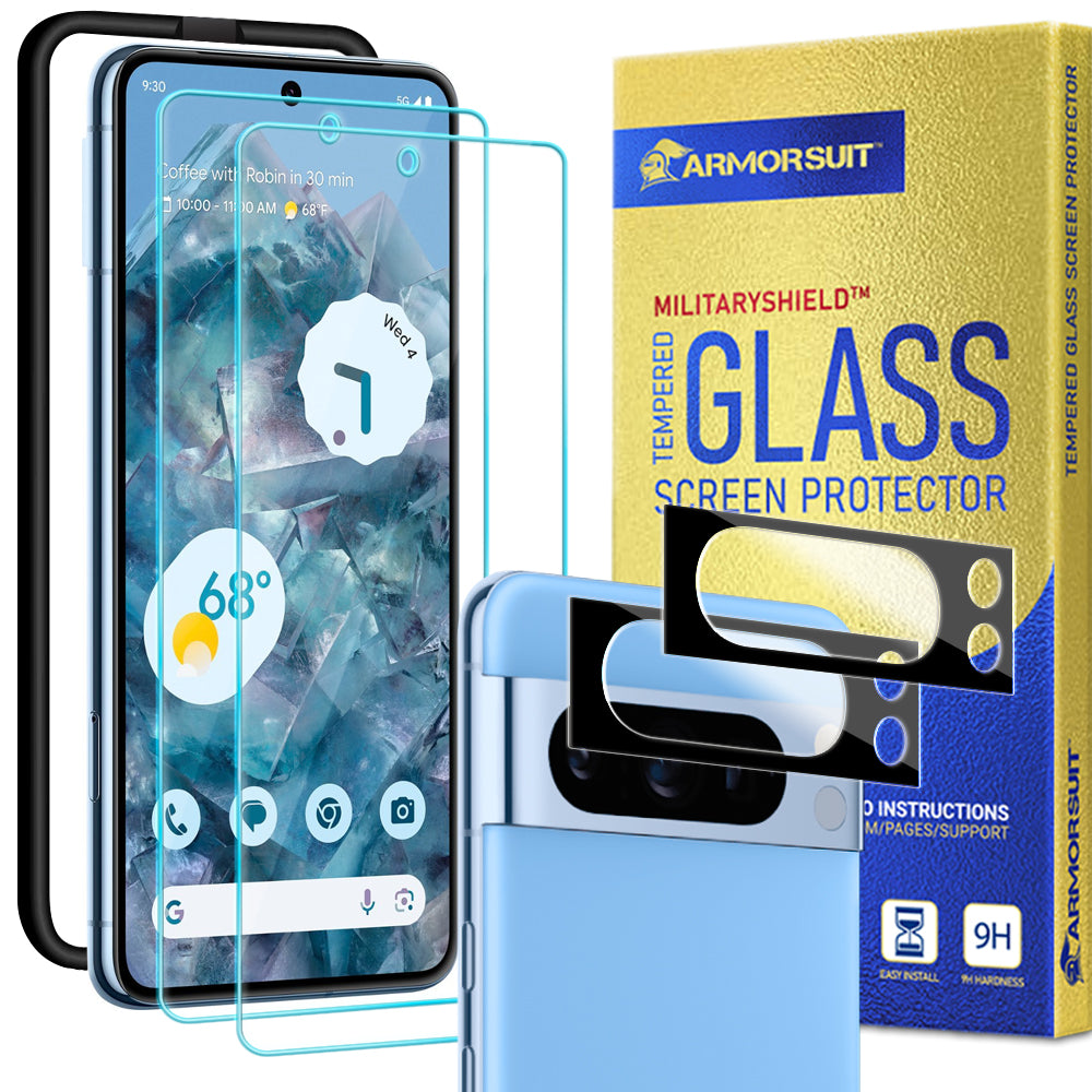 [2 Pack + 2 Pack] ArmorSuit for Google Pixel 8 Pro Tempered Glass Screen Protector + Tempered Glass Camera Lenses