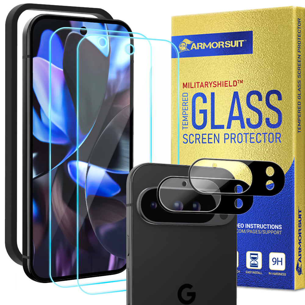 [2 + 2 Pack] ArmorSuit for Google Pixel 9 Pro XL Tempered Glass Screen Protector (w/ Alignment Tool) + Camera Lens Protector