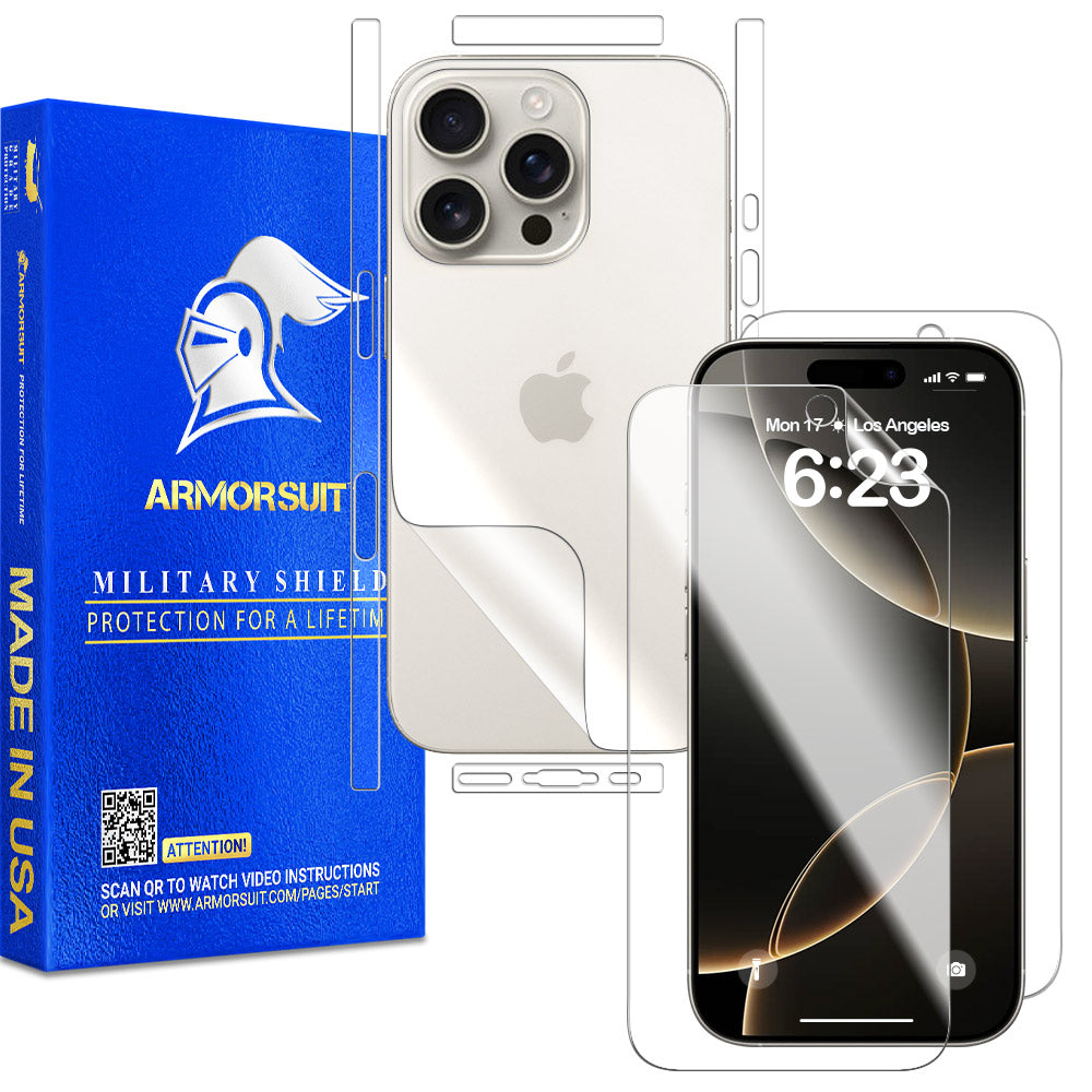 [2 + 2 Pack] Full Body Skin Film + Screen Protector designed for iPhone 16 Pro