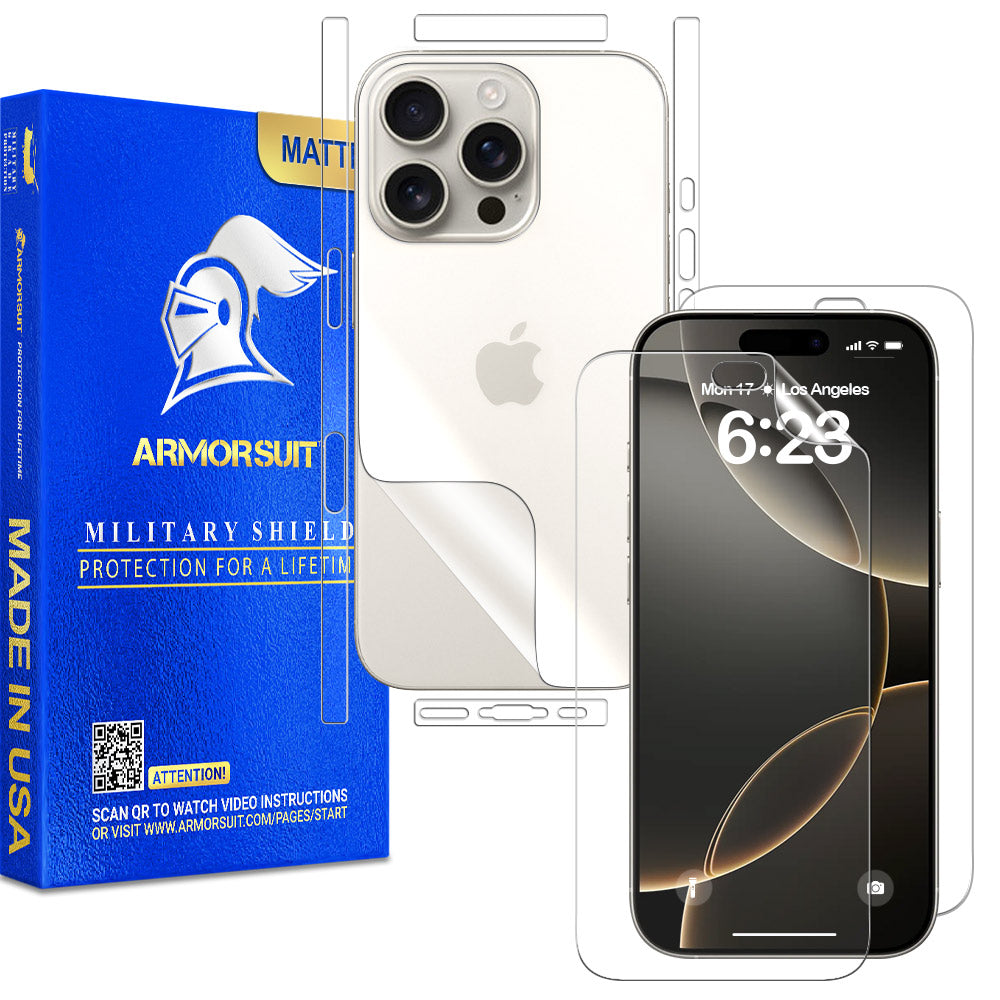 [2 + 2 Pack] Full Body Skin Film + Screen Protector designed for iPhone 16 Pro