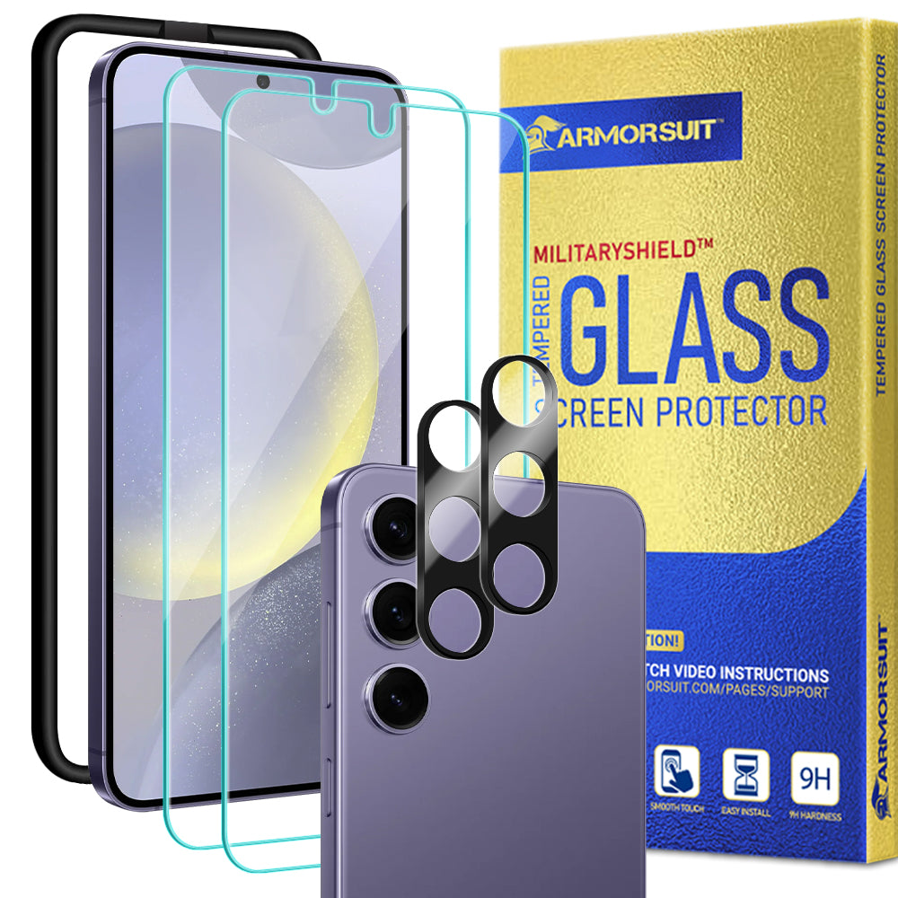 [2 + 2 Pack] ArmorSuit for Samsung Galaxy S24 Plus Tempered Glass Case Friendly Protector (w/ Alignment Tool) + Camera Lens Protector