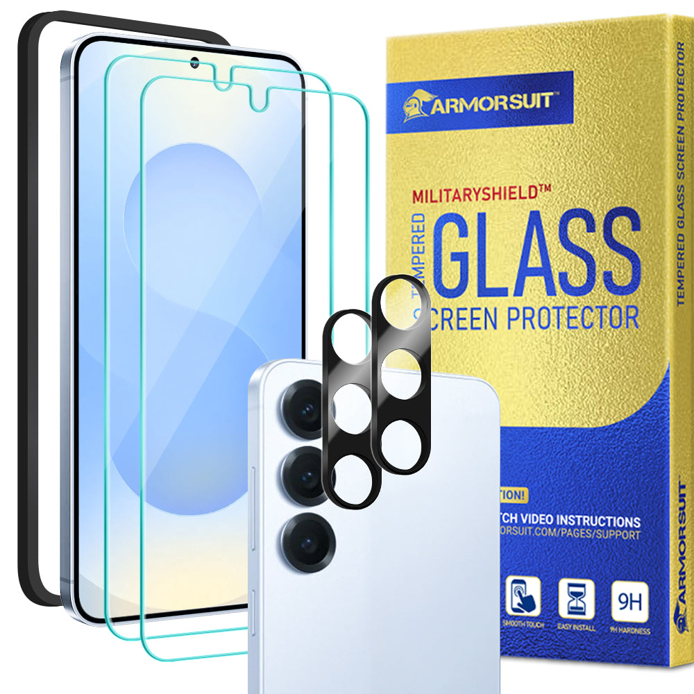 [2 + 2 Pack] ArmorSuit for Samsung Galaxy S25 Plus Tempered Glass Case Friendly Protector (w/ Alignment Tool) + Camera Lens Protector