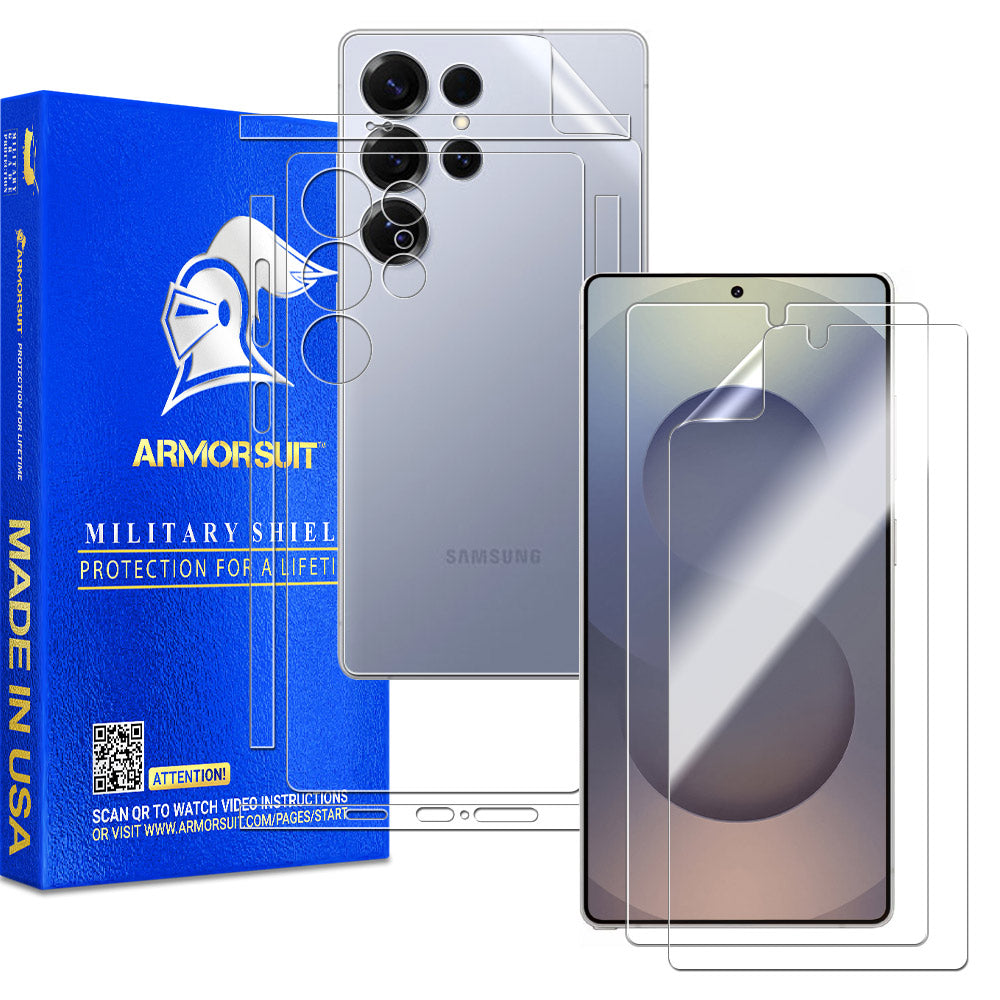 [2 + 2 Pack] Full Body Skin Film + Screen Protector designed for Samsung Galaxy S25 Ultra