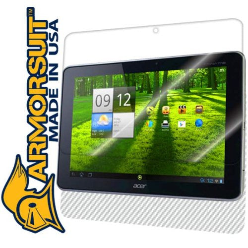 Acer Iconia A700 Screen Protector + White Carbon Fiber skin Protector