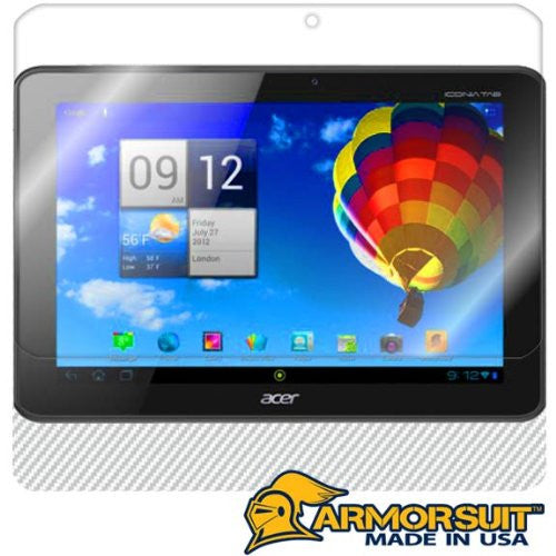 Acer Iconia A510 Screen Protector + White Carbon Fiber Skin Protector
