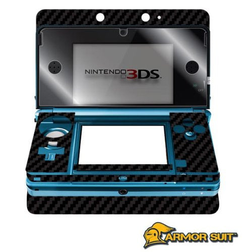 Nintendo 3DS Screen Protector + Black Carbon Fiber Skin Protector