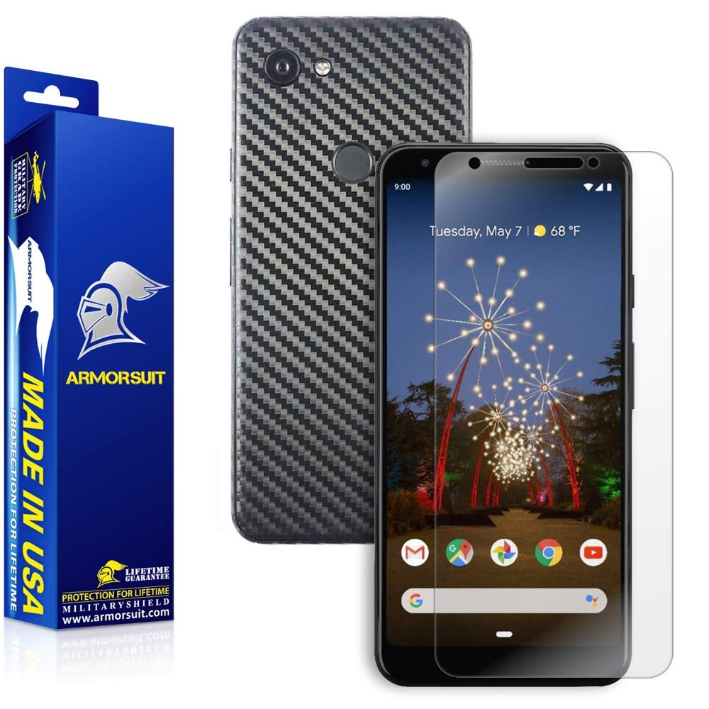 Google Pixel 3a Screen Protector + Black Carbon Fiber