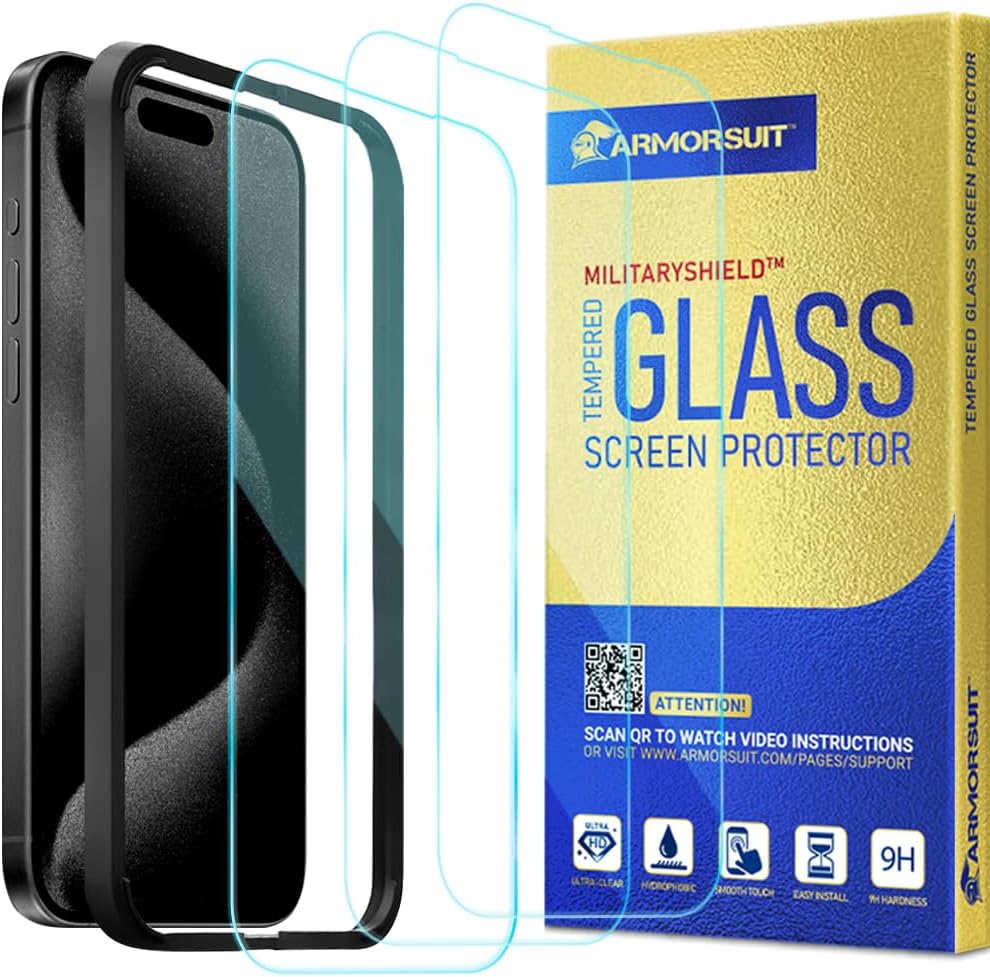 [3 Pack] ArmorSuit for iPhone 15 Pro Max (6.7 in) Tempered Glass Screen Protector