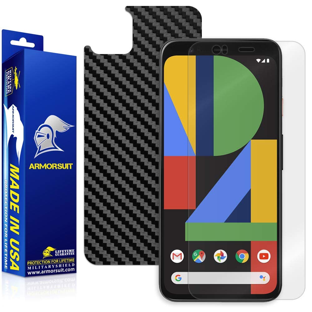 Google Pixel 4 Screen Protector + Black Carbon Fiber Skin