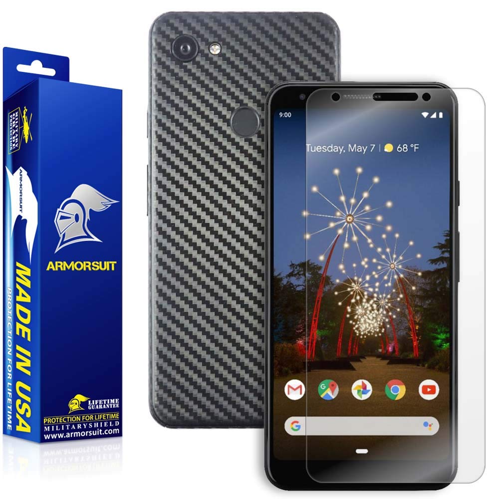 Google Pixel 3a XL Screen Protector + Black Carbon Fiber