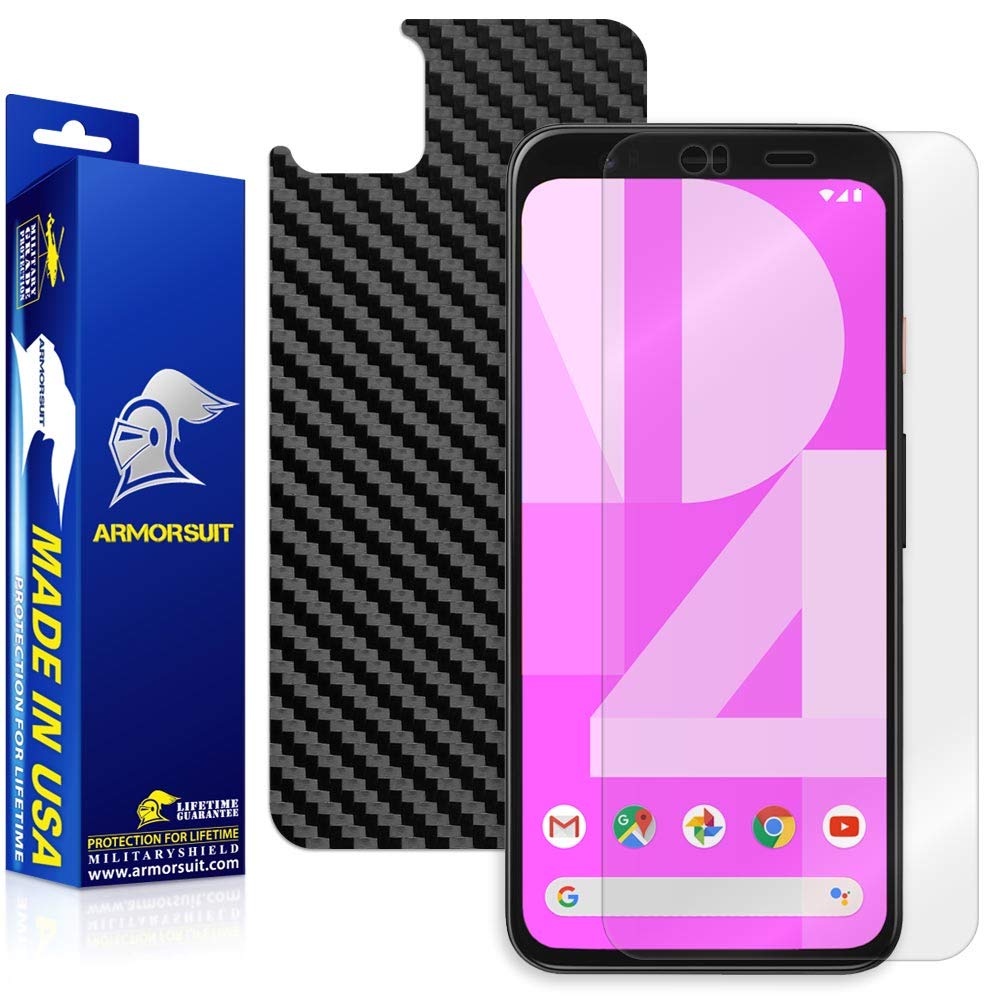 Google Pixel 4 XL Screen Protector + Black Carbon Fiber Skin