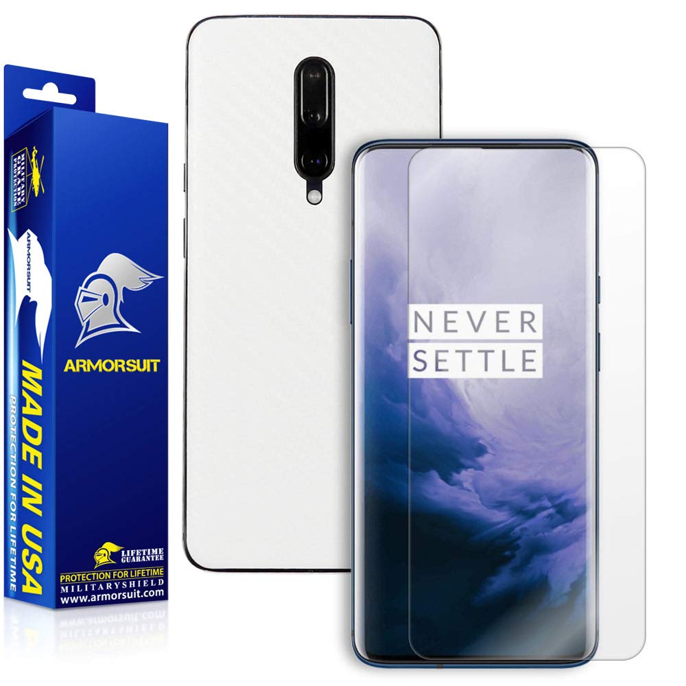 OnePlus 7 Pro Screen Protector + White Carbon Fiber Skin