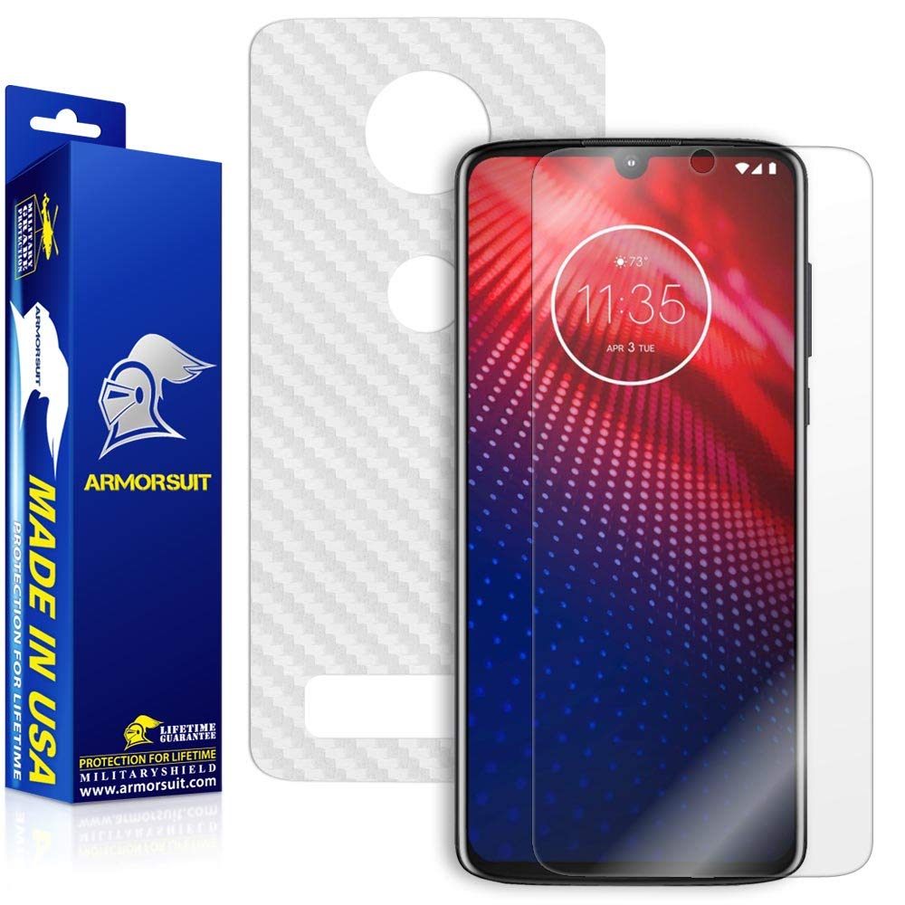 Motorola Moto Z4 Screen Protector + White Carbon Fiber